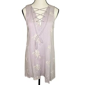Altar'd State Lilac Lace-Up Embroidered Floral Sleeveless Dress Size Medium